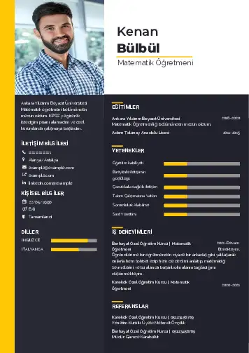 Öğretmen Cv Örnekleri cv indir